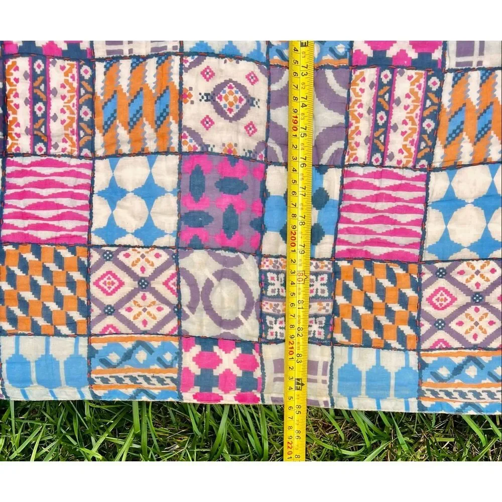Patchwork Scrappy Quilt With Colorful Geometric Patterns Full/Double